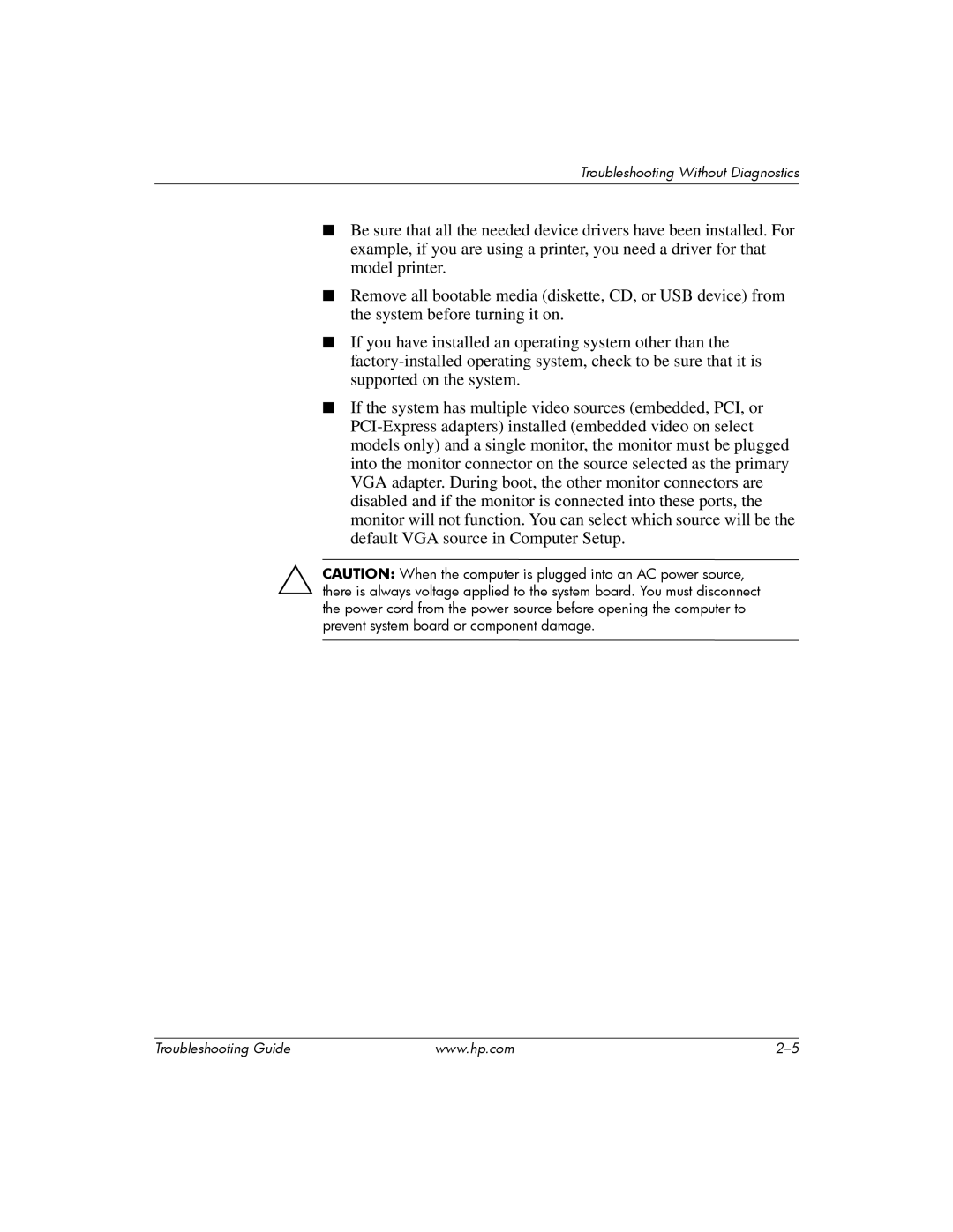 HP DC5100 manual Troubleshooting Without Diagnostics 