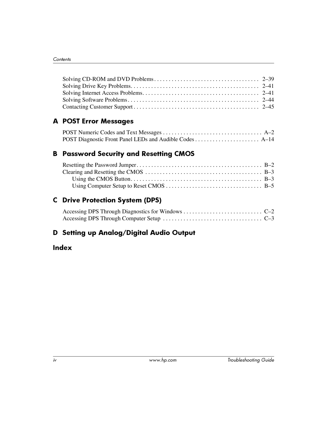 HP DC5100 manual Setting up Analog/Digital Audio Output Index 