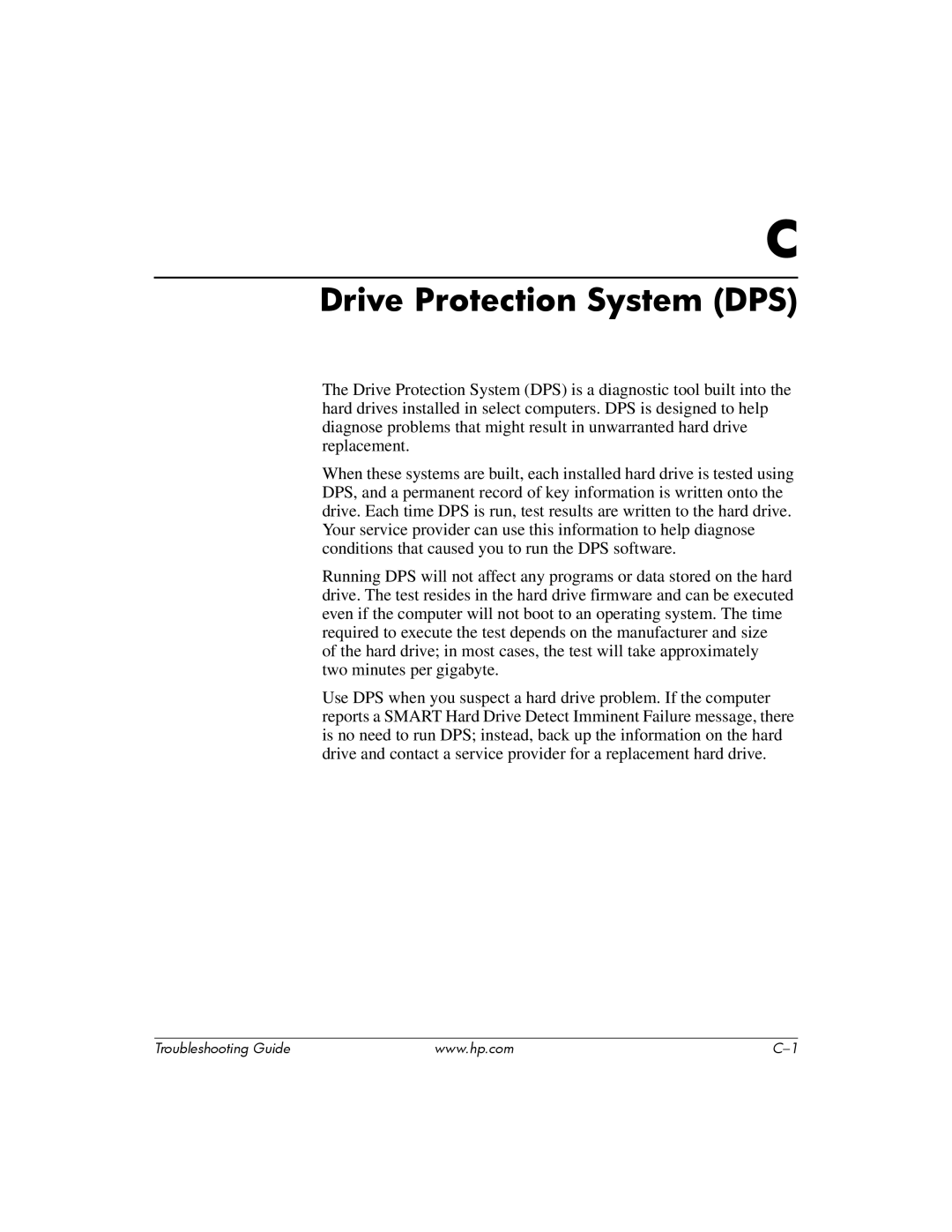 HP DC5100 manual Drive Protection System DPS 