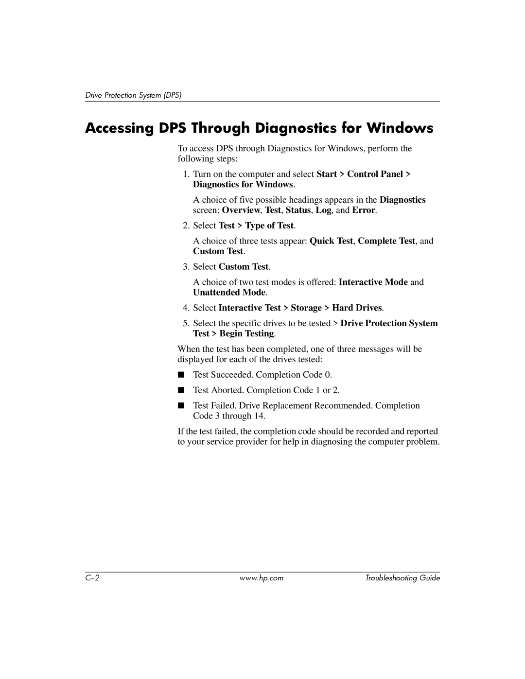 HP DC5100 manual Accessing DPS Through Diagnostics for Windows, Select Interactive Test Storage Hard Drives 