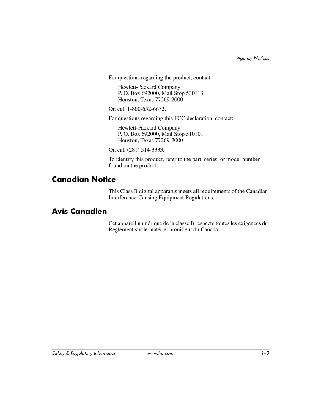 HP DC5100 manual Canadian Notice, Avis Canadien 