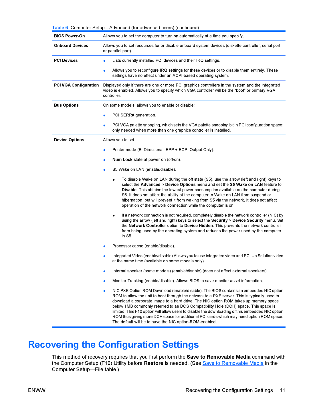 HP dc5700 manual Bios Power-On, Onboard Devices, PCI Devices, Bus Options, Device Options 