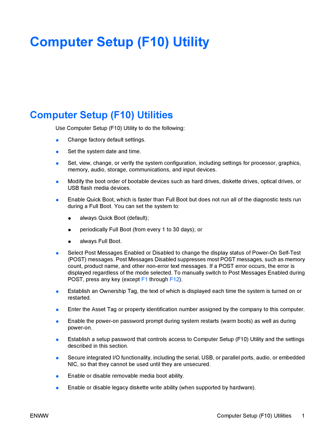 HP dc5700 manual Computer Setup F10 Utility 