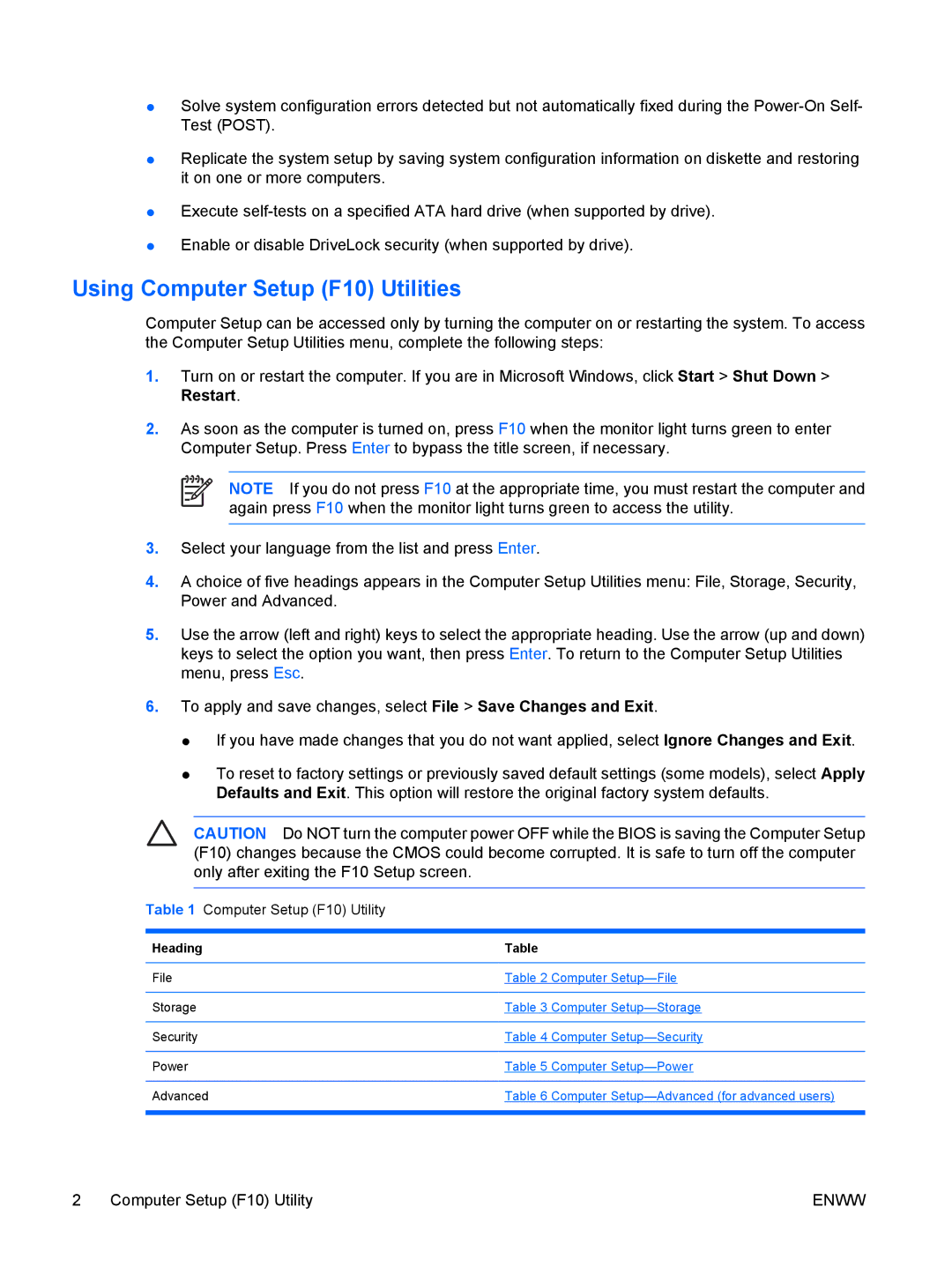 HP dc5700 manual Using Computer Setup F10 Utilities, Computer Setup F10 Utility 