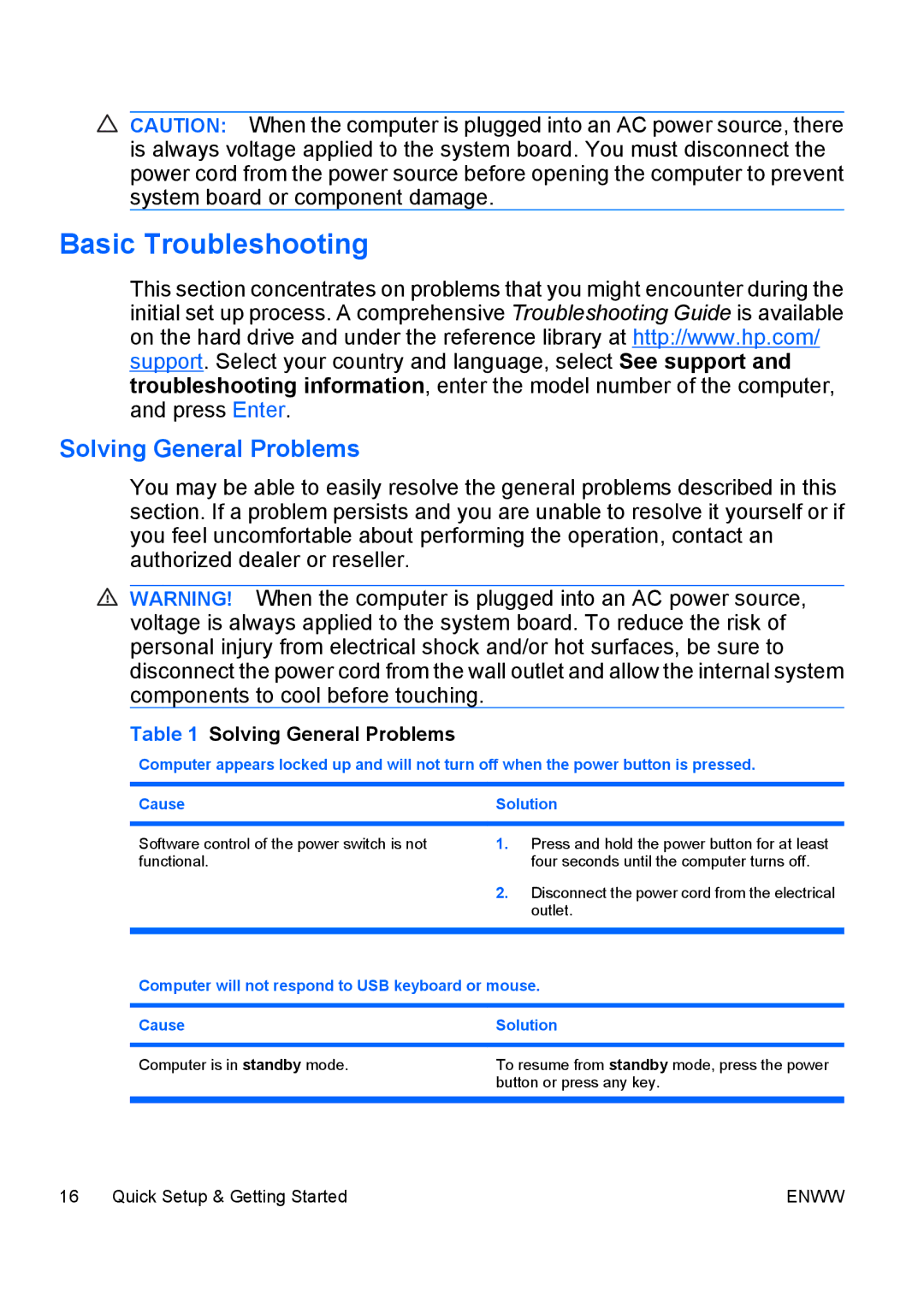 HP dc5700 manual Basic Troubleshooting, Solving General Problems 