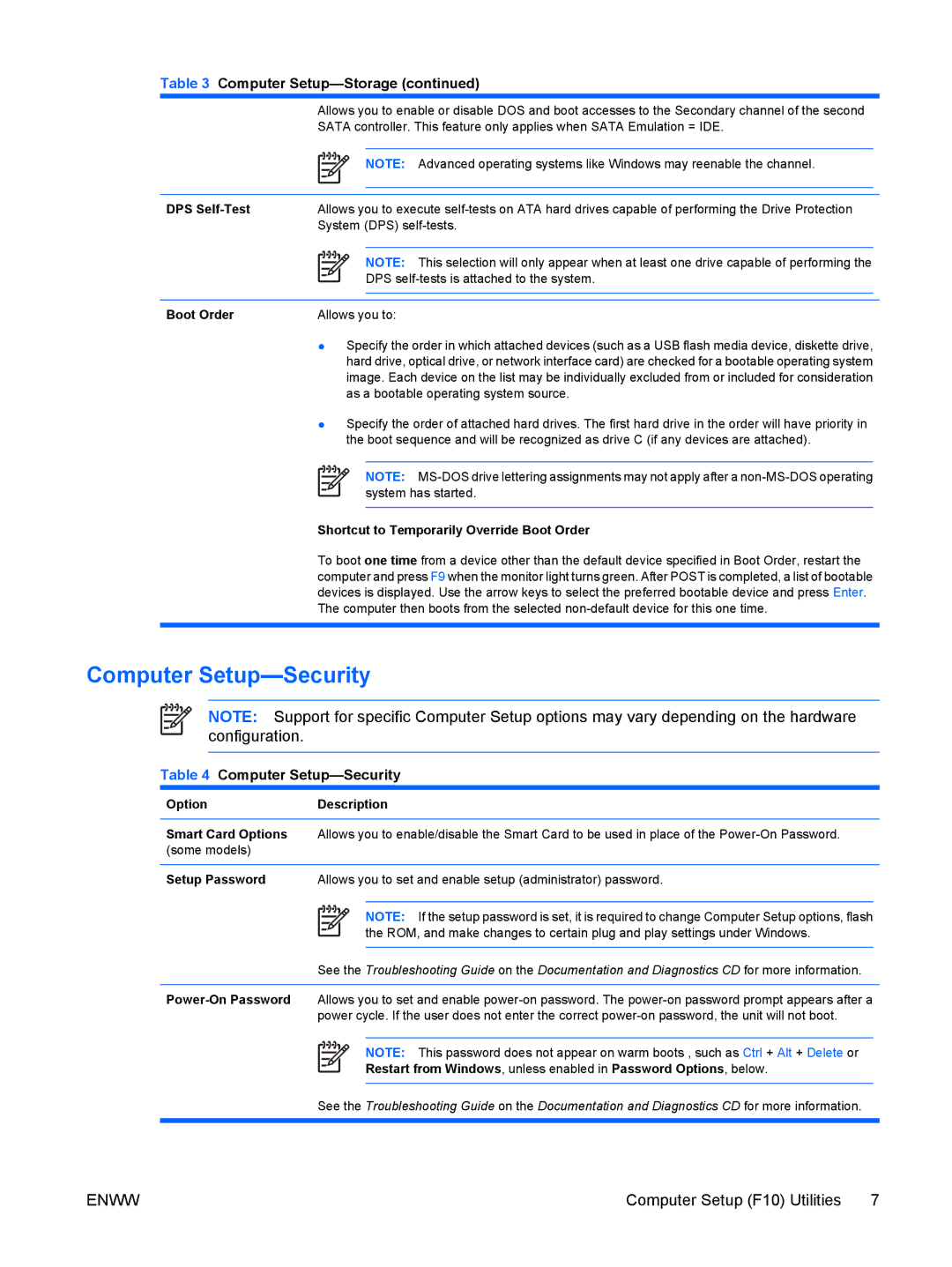 HP dc5700 manual Computer Setup-Security 