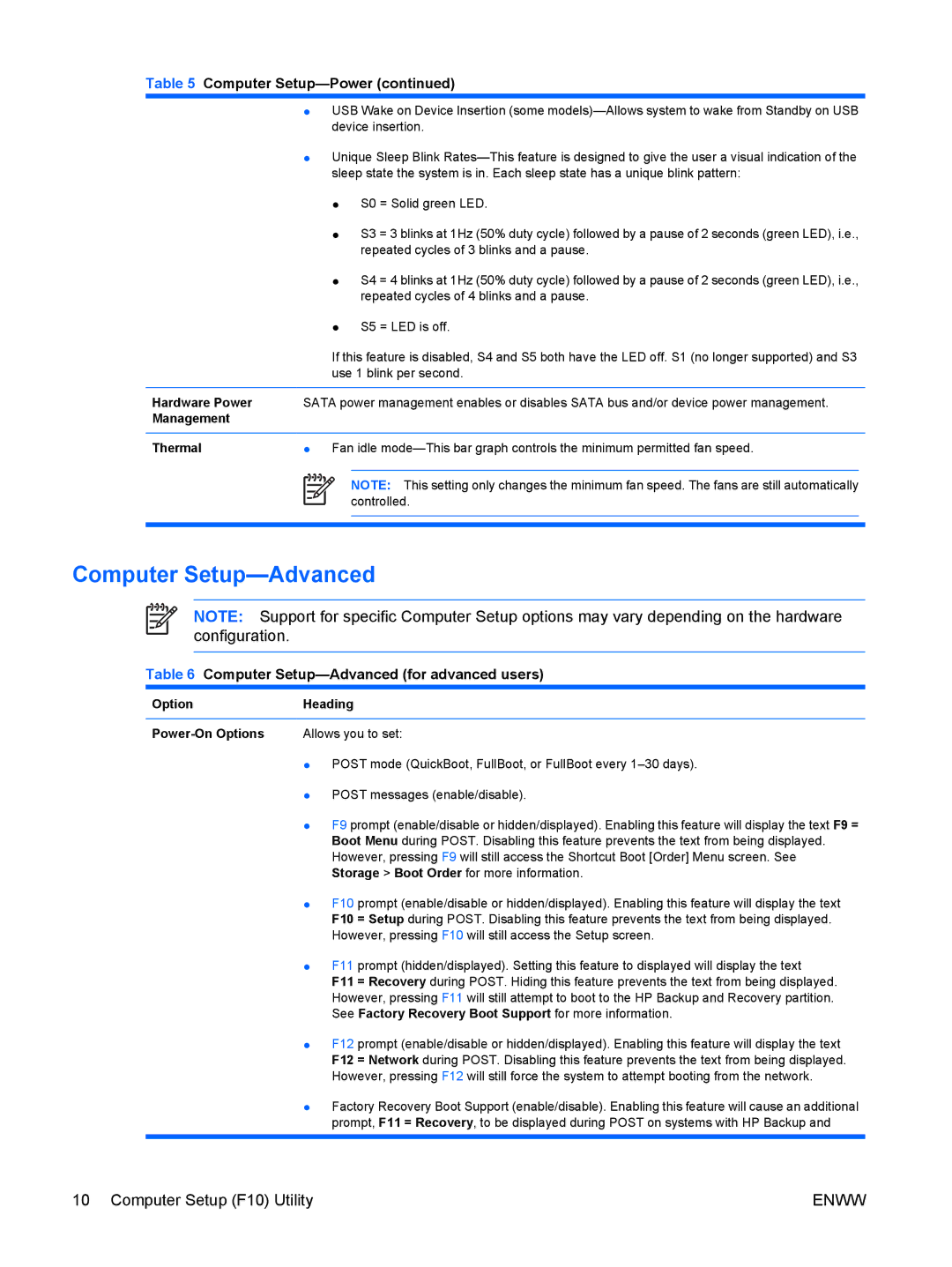 HP dc5700 manual Computer Setup-Advanced for advanced users 