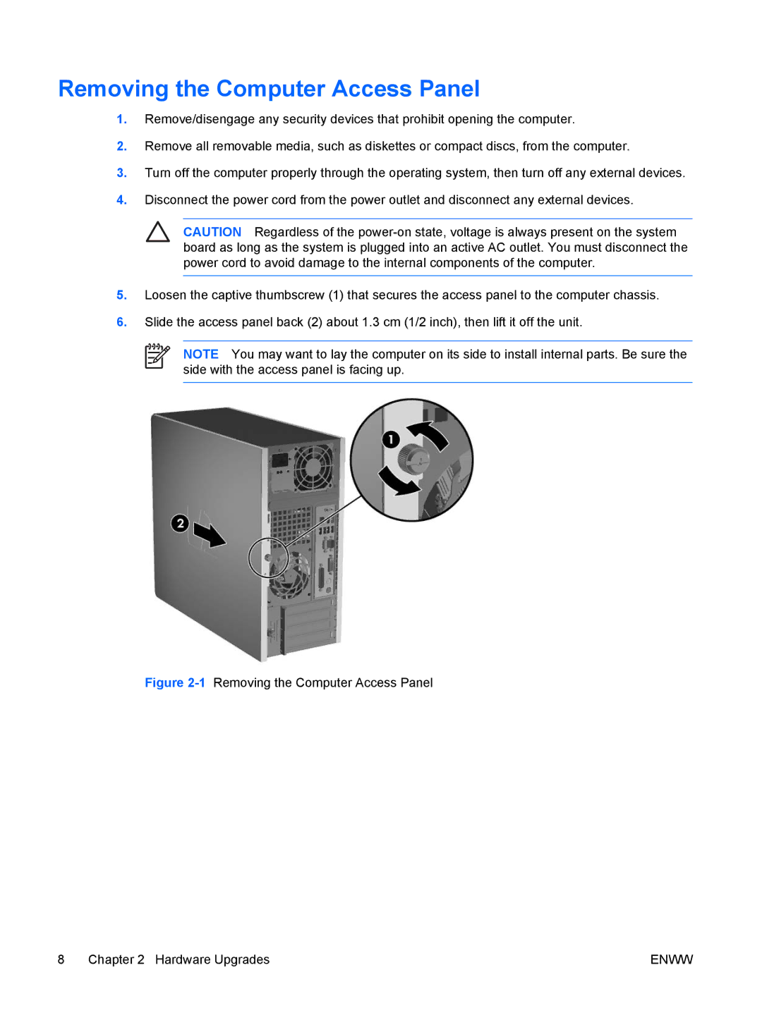 HP dc5700 manual 1Removing the Computer Access Panel Hardware Upgrades 