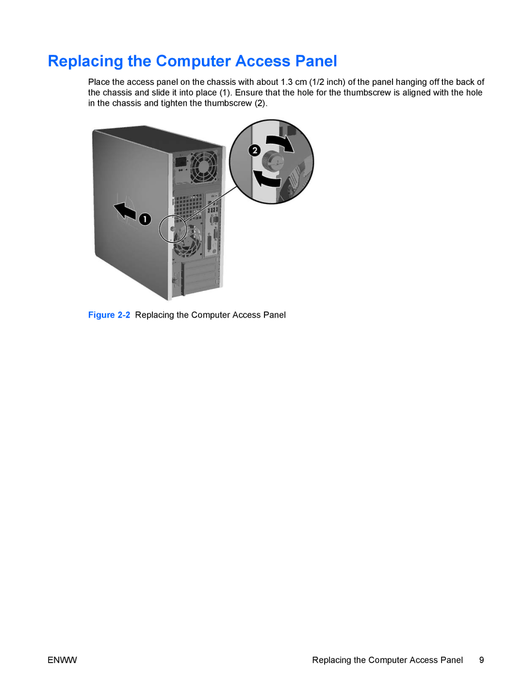 HP dc5700 manual 2Replacing the Computer Access Panel 