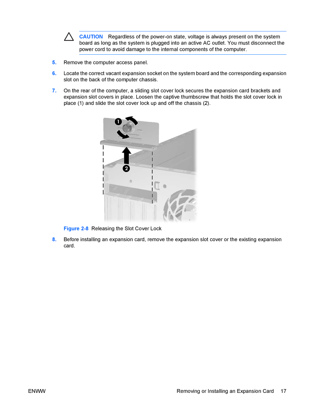 HP dc5700 manual Removing or Installing an Expansion Card 