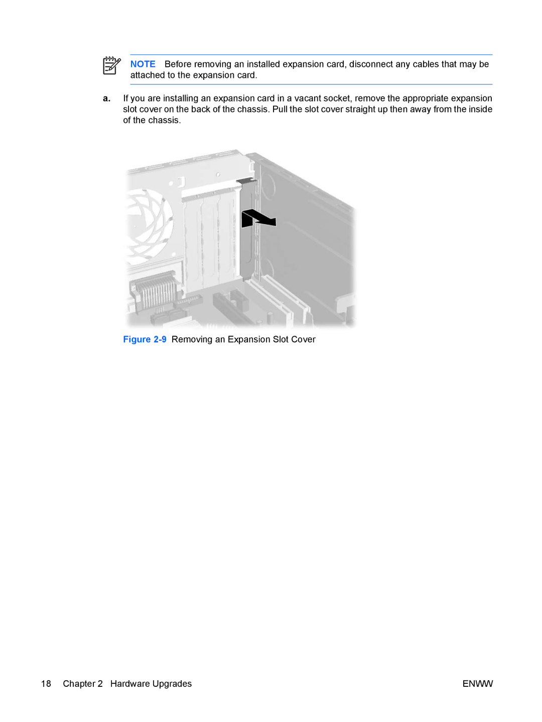 HP dc5700 manual 9Removing an Expansion Slot Cover Hardware Upgrades 