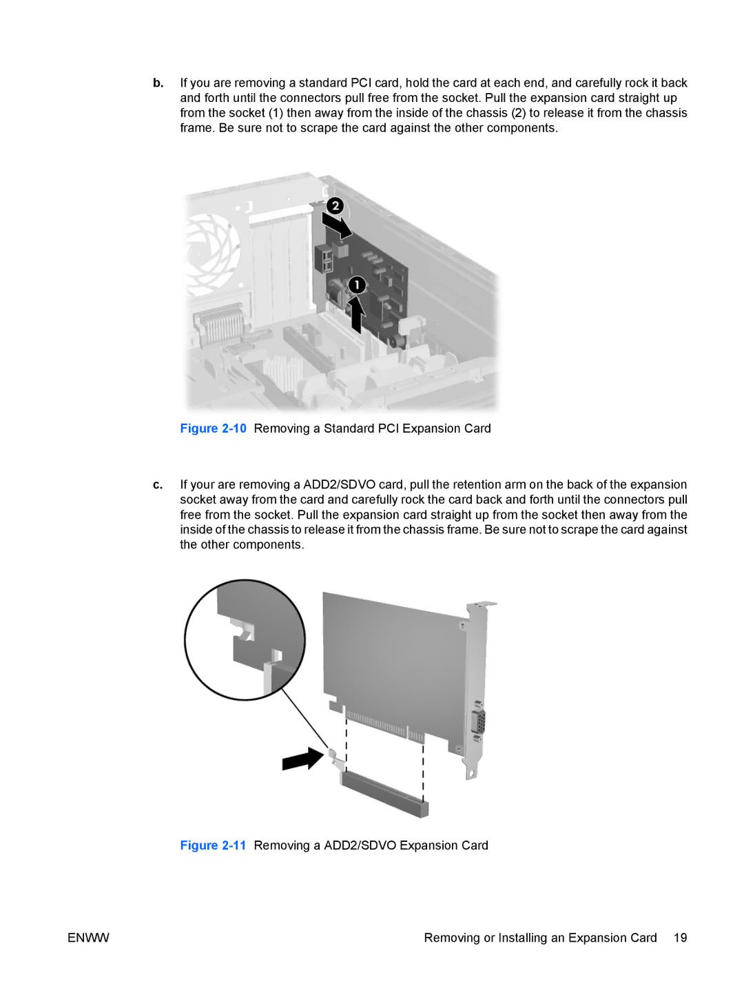 HP dc5700 manual 11Removing a ADD2/SDVO Expansion Card 