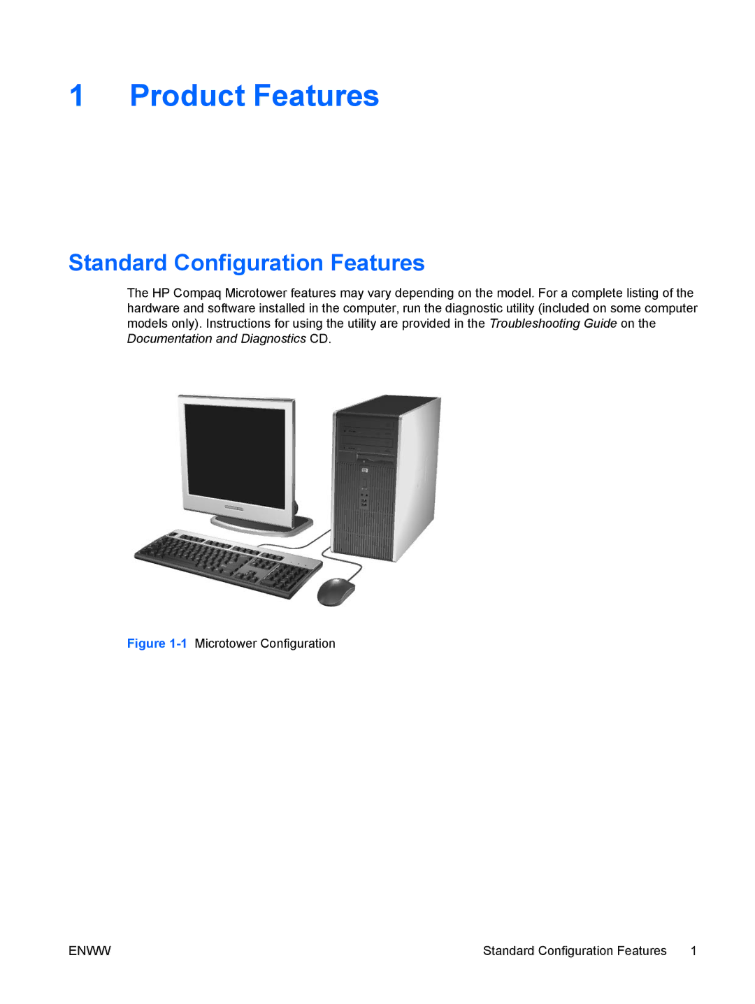 HP dc5700 manual Product Features, Standard Configuration Features 