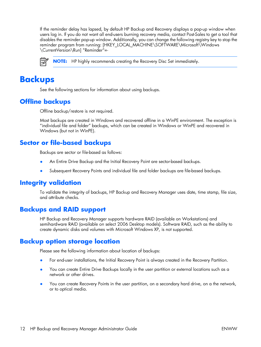 HP dc5700 manual Backups 