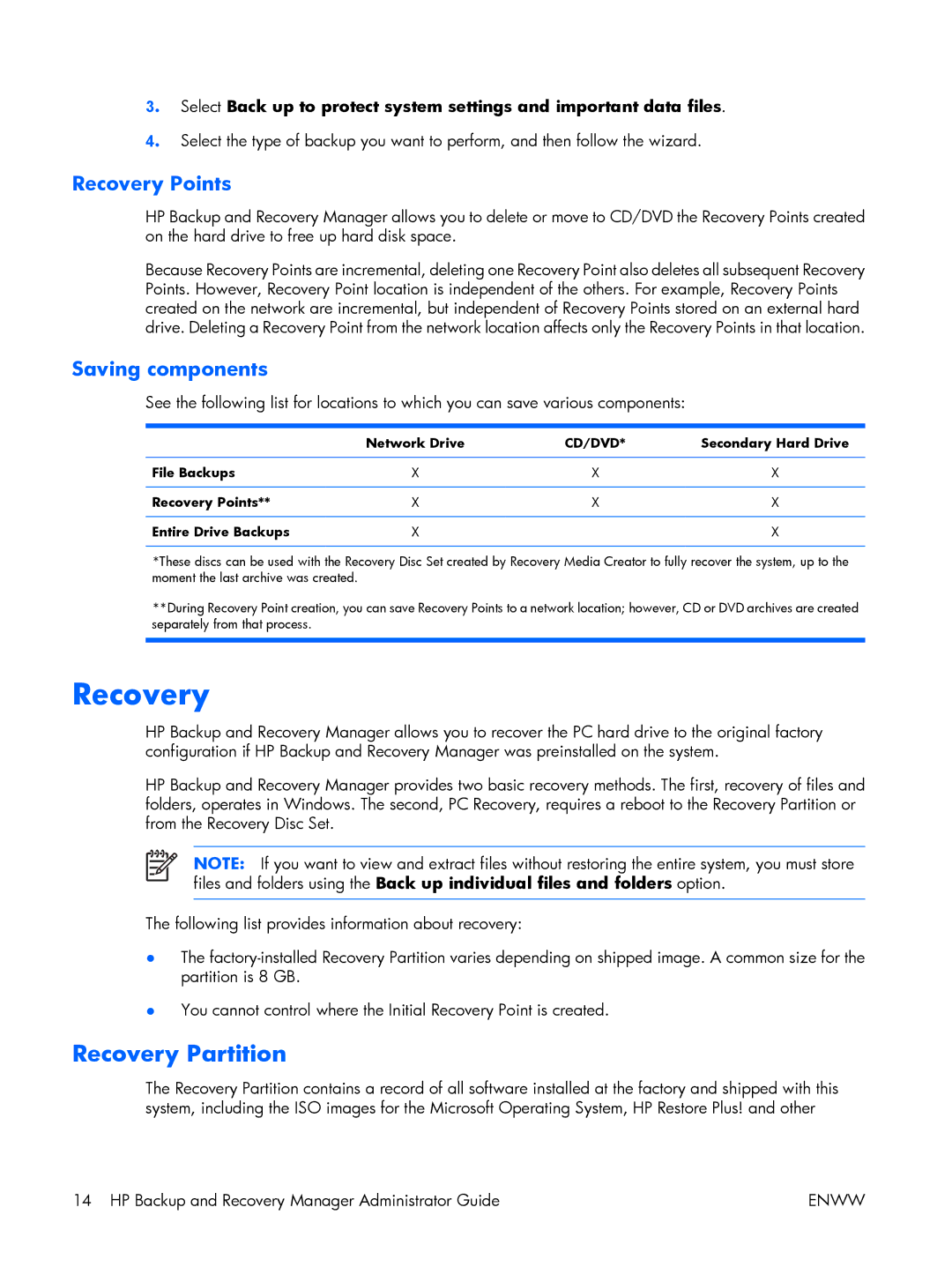 HP dc5700 manual Recovery Partition 