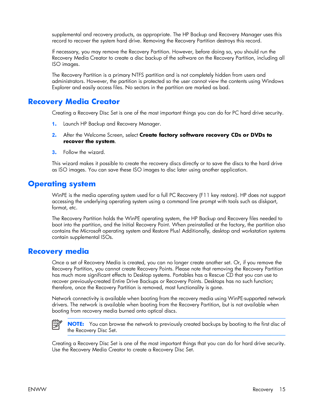 HP dc5700 manual Recovery Media Creator, Operating system, Recovery media 