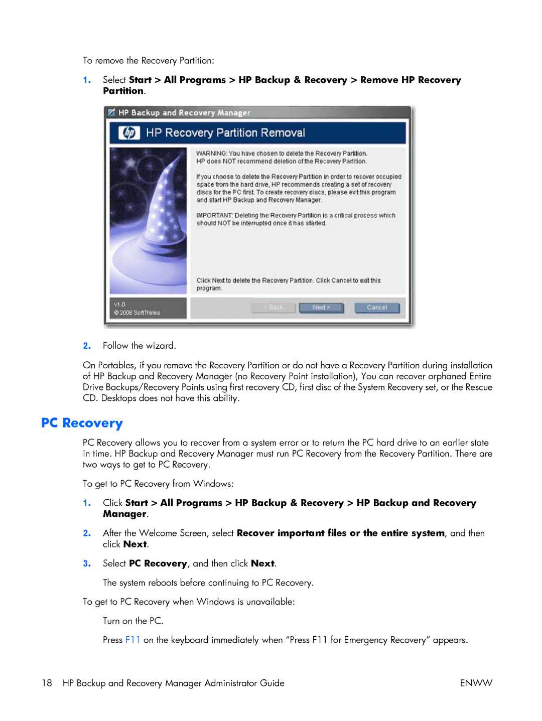 HP dc5700 manual PC Recovery 