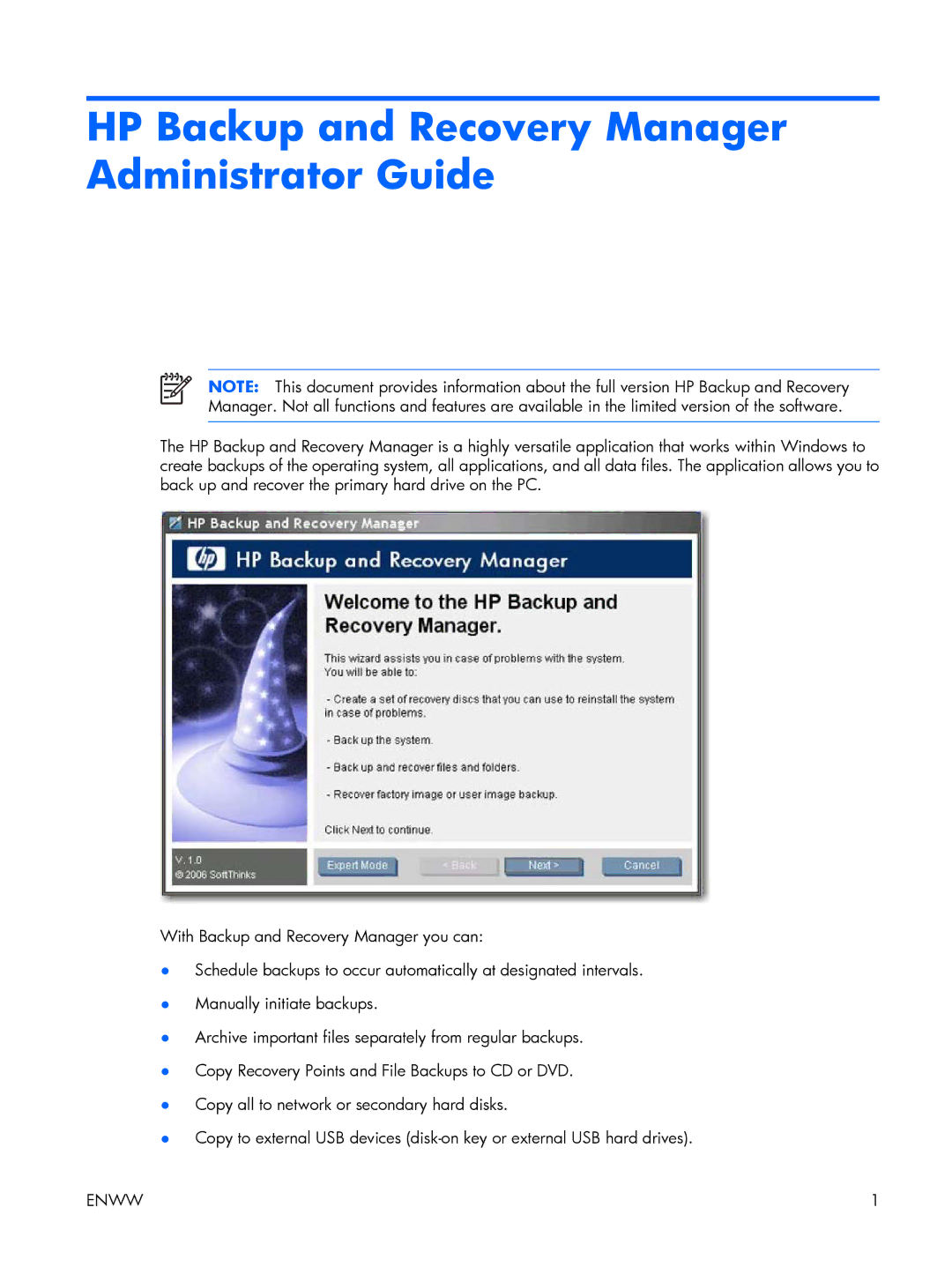 HP dc5700 manual HP Backup and Recovery Manager Administrator Guide 