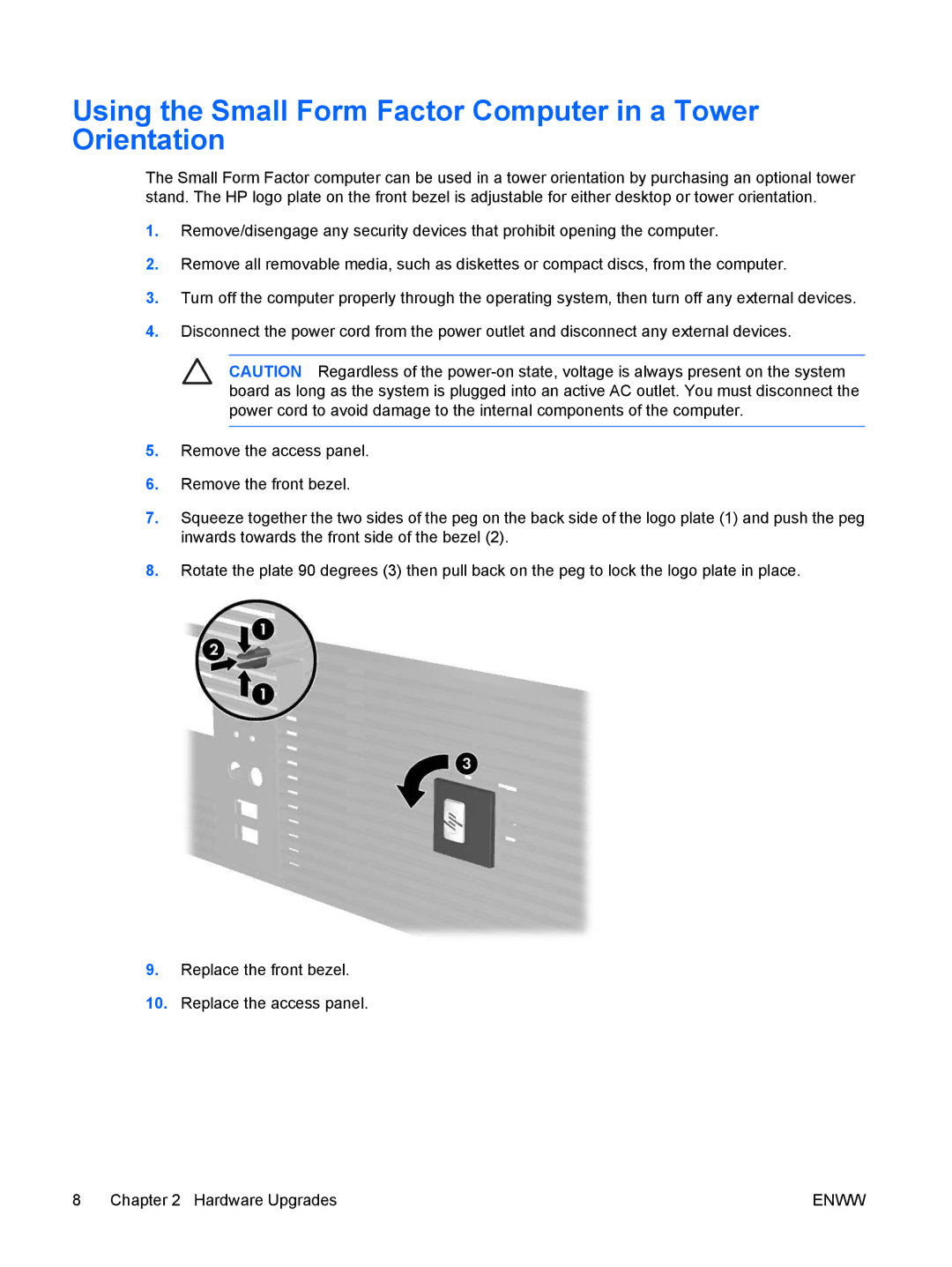 HP dc5700 manual Using the Small Form Factor Computer in a Tower Orientation 