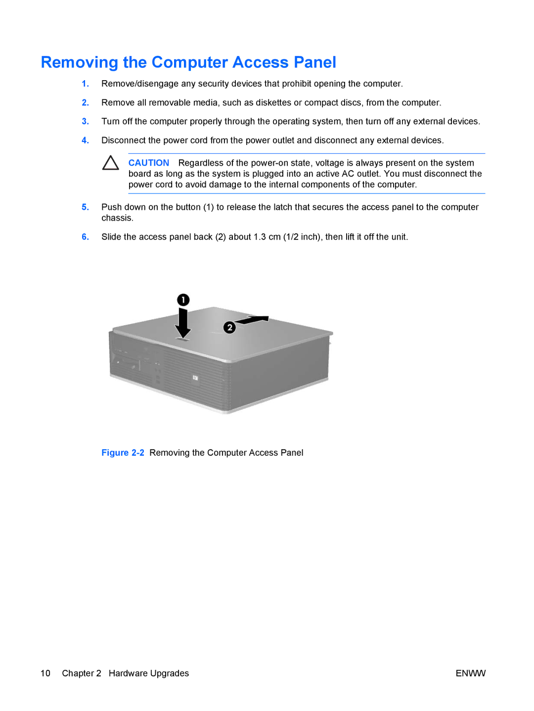 HP dc5700 manual 2Removing the Computer Access Panel Hardware Upgrades 