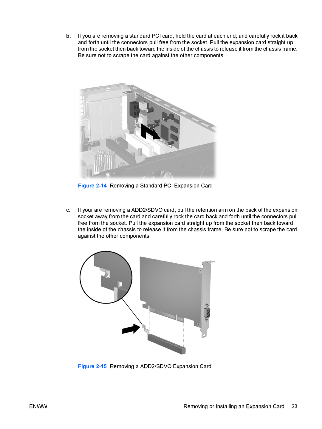 HP dc5700 manual 15Removing a ADD2/SDVO Expansion Card 