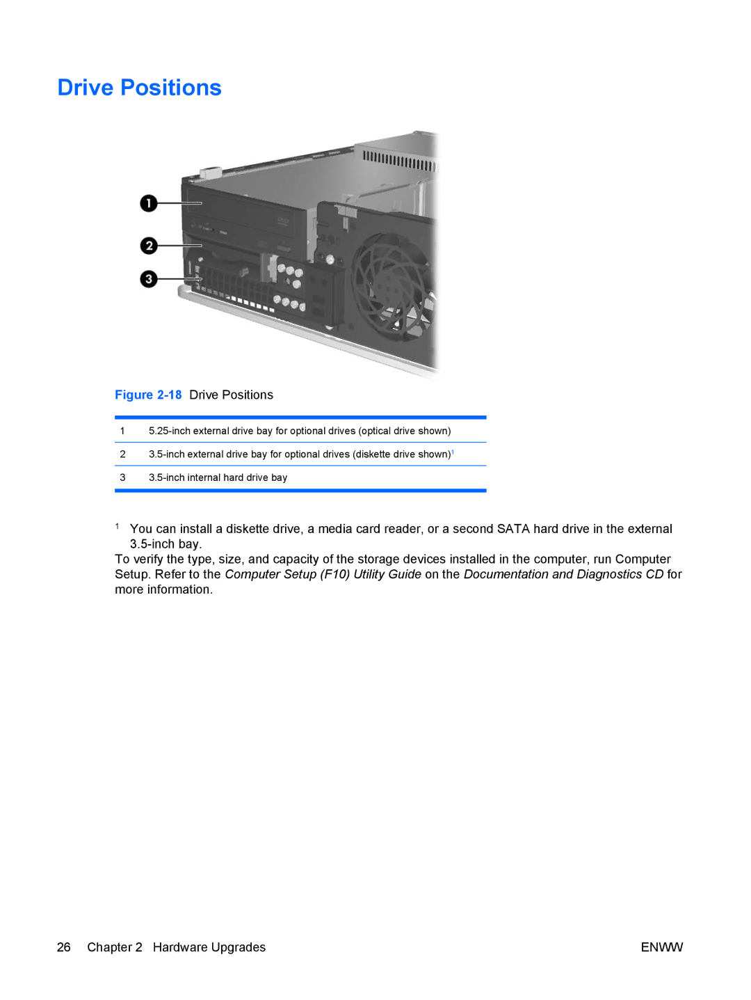 HP dc5700 manual 18Drive Positions 