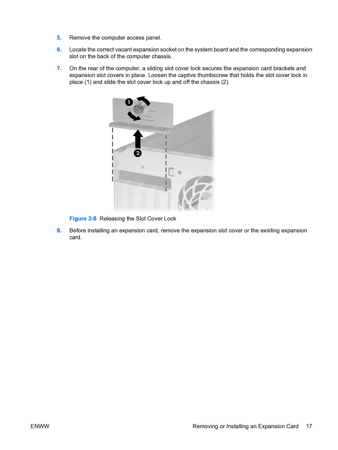 HP dc5750 manual Removing or Installing an Expansion Card 