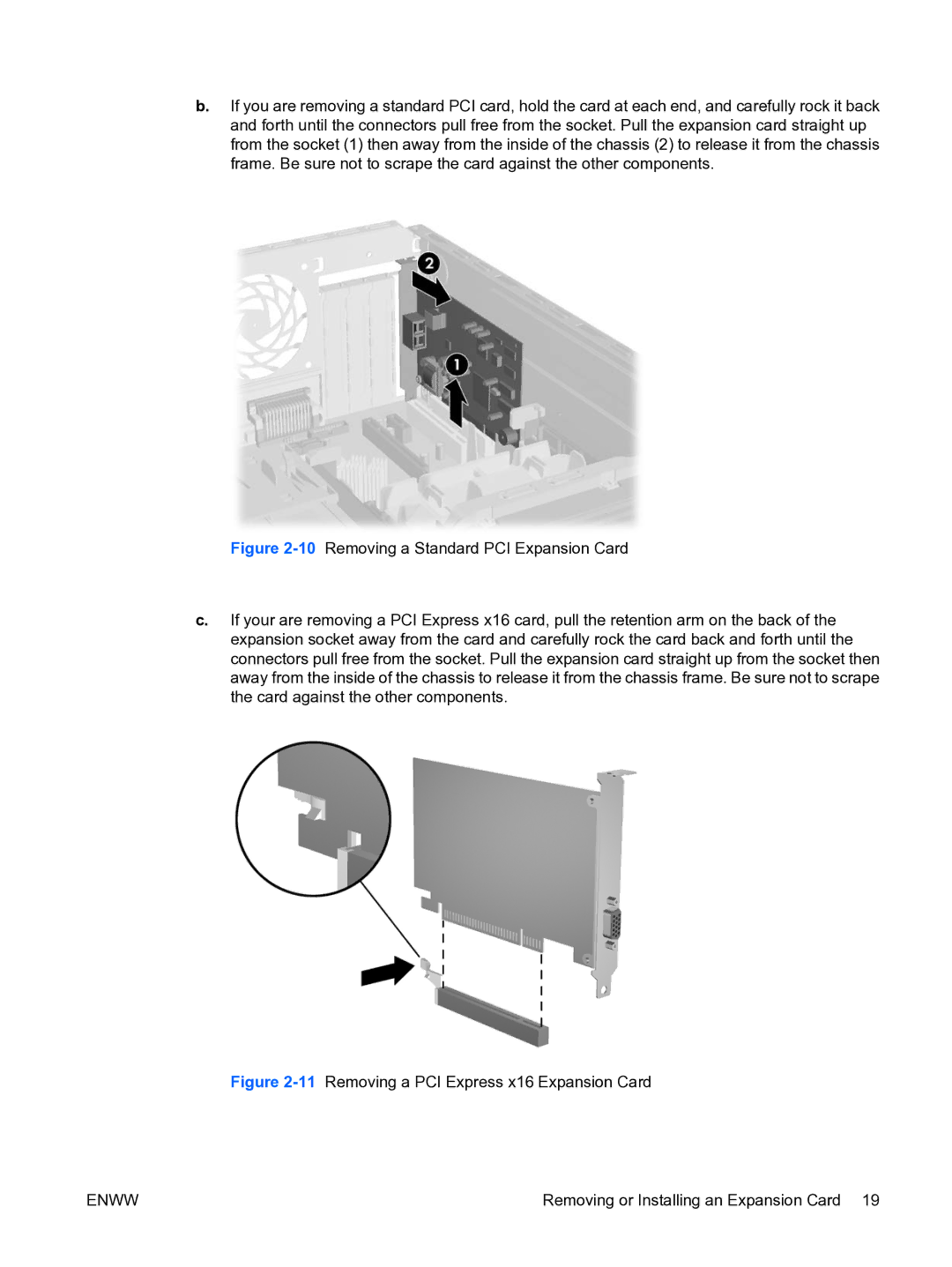 HP dc5750 manual 11Removing a PCI Express x16 Expansion Card 