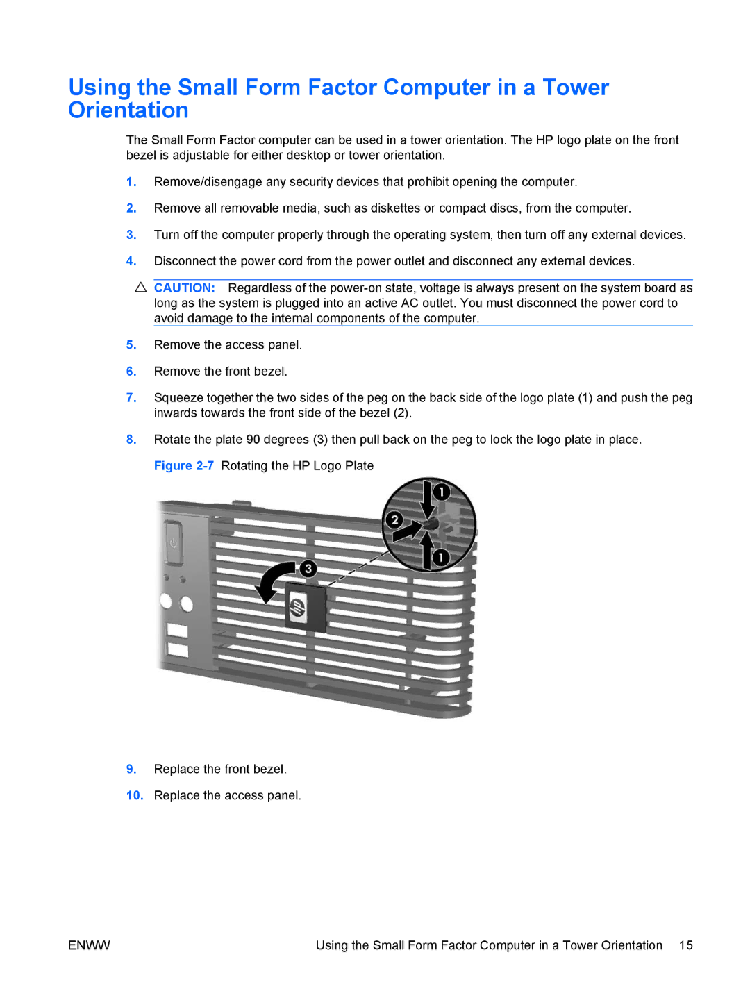 HP dc5800 manual Using the Small Form Factor Computer in a Tower Orientation 