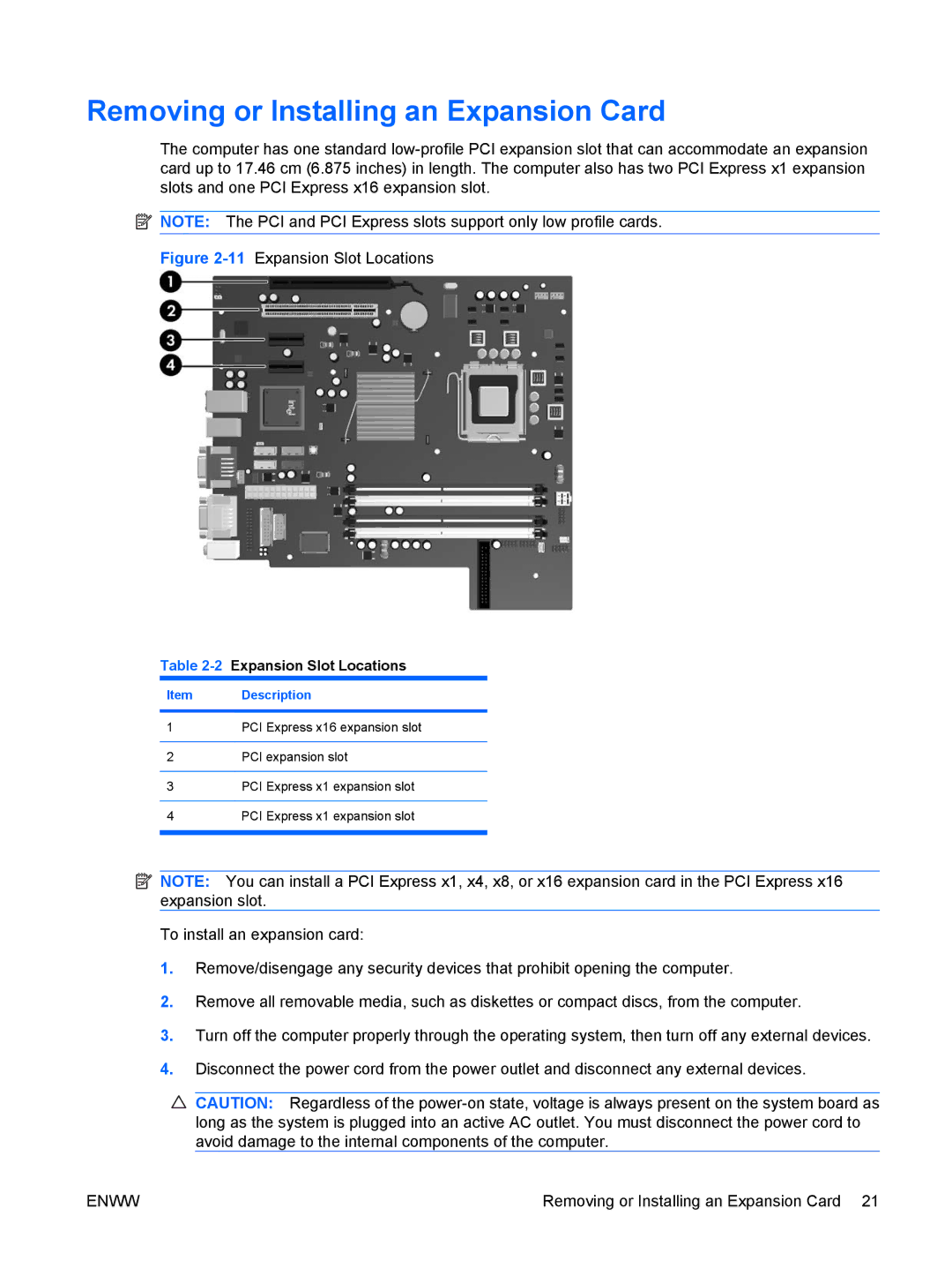 HP dc5800 manual Removing or Installing an Expansion Card, 2Expansion Slot Locations 