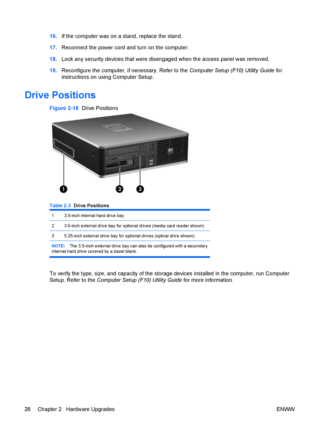 HP dc5800 manual 3Drive Positions 