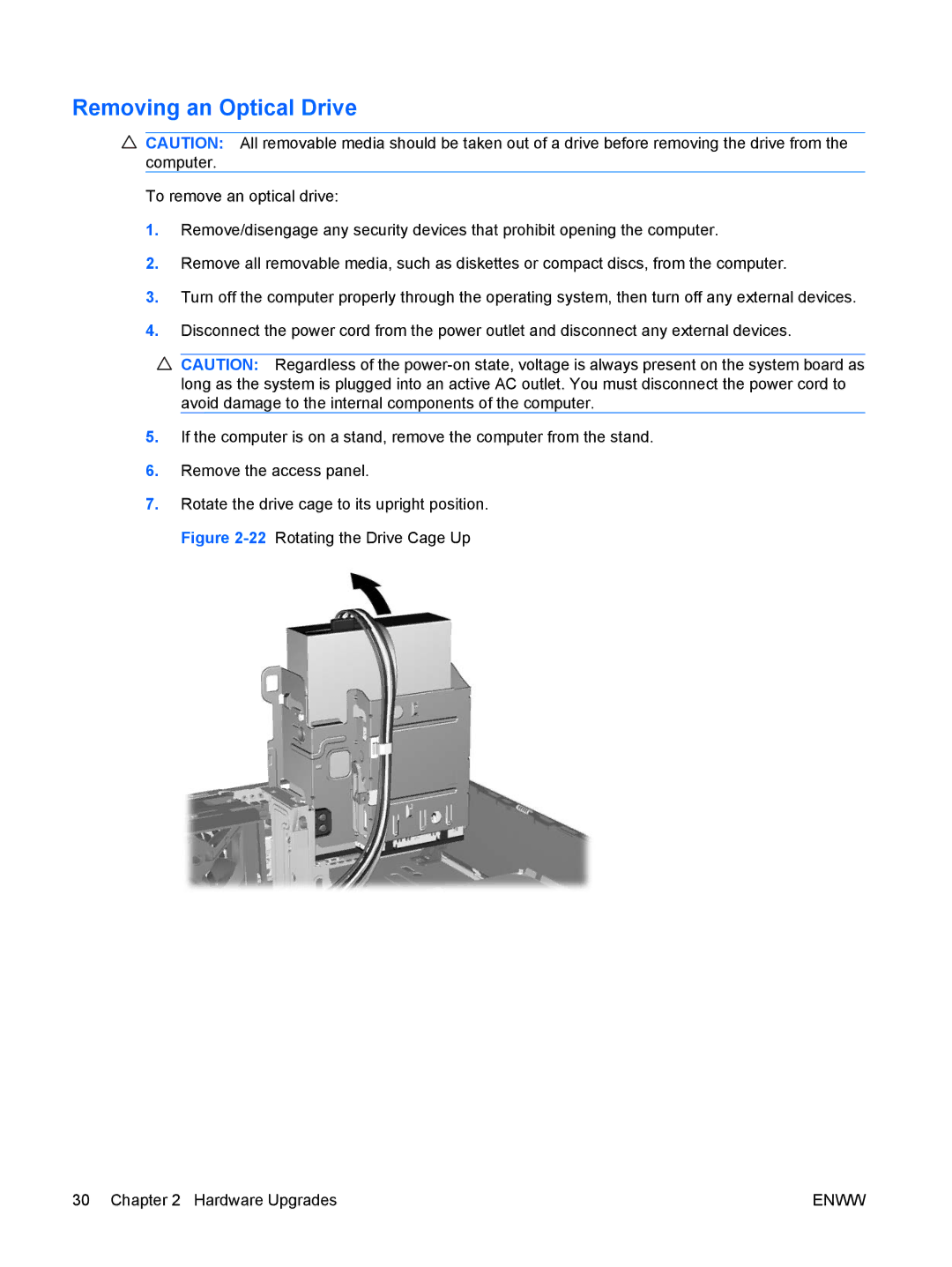 HP dc5800 manual Removing an Optical Drive 