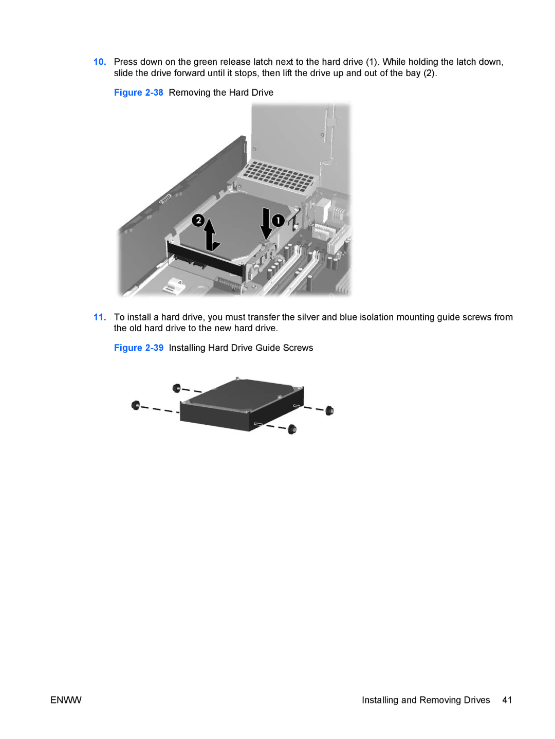 HP dc5800 manual 39Installing Hard Drive Guide Screws 