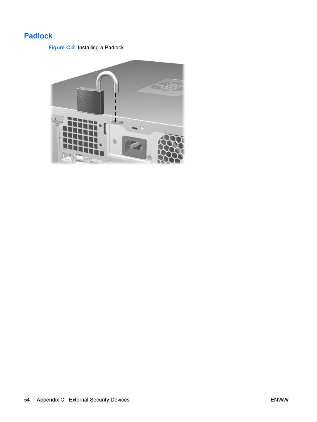 HP dc5800 manual Padlock 