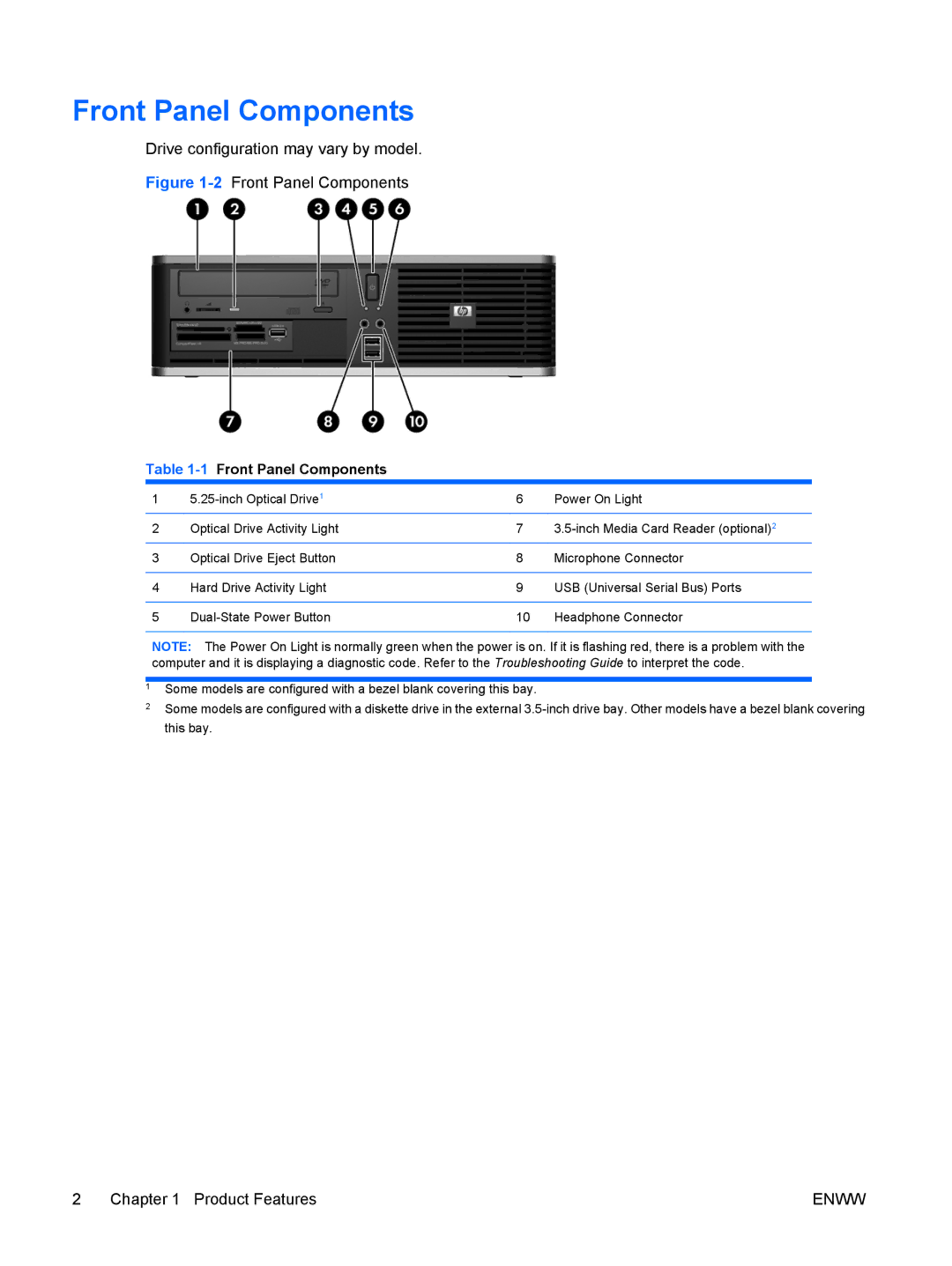 HP dc5800 manual 1Front Panel Components 