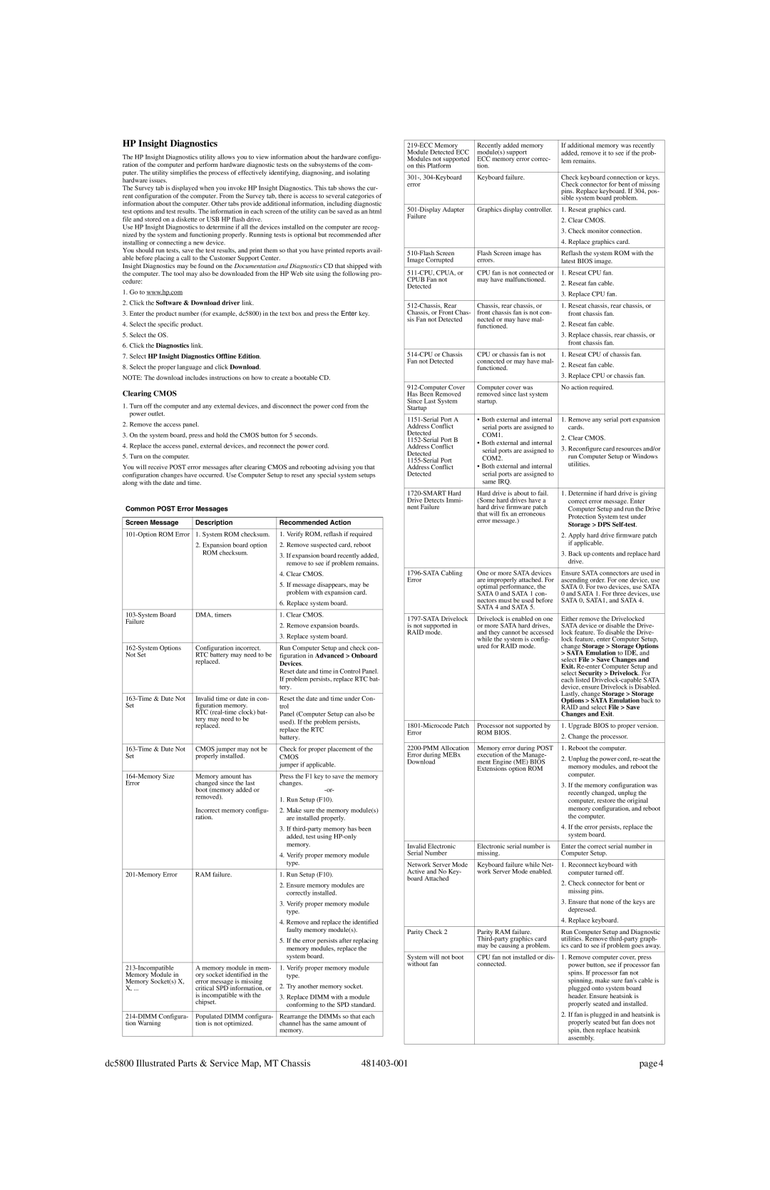 HP dc5800 manual HP Insight Diagnostics, Clearing Cmos 