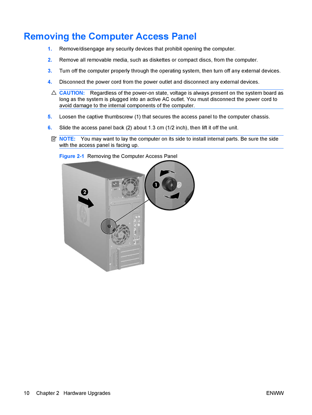 HP dc5800 manual 1Removing the Computer Access Panel Hardware Upgrades 