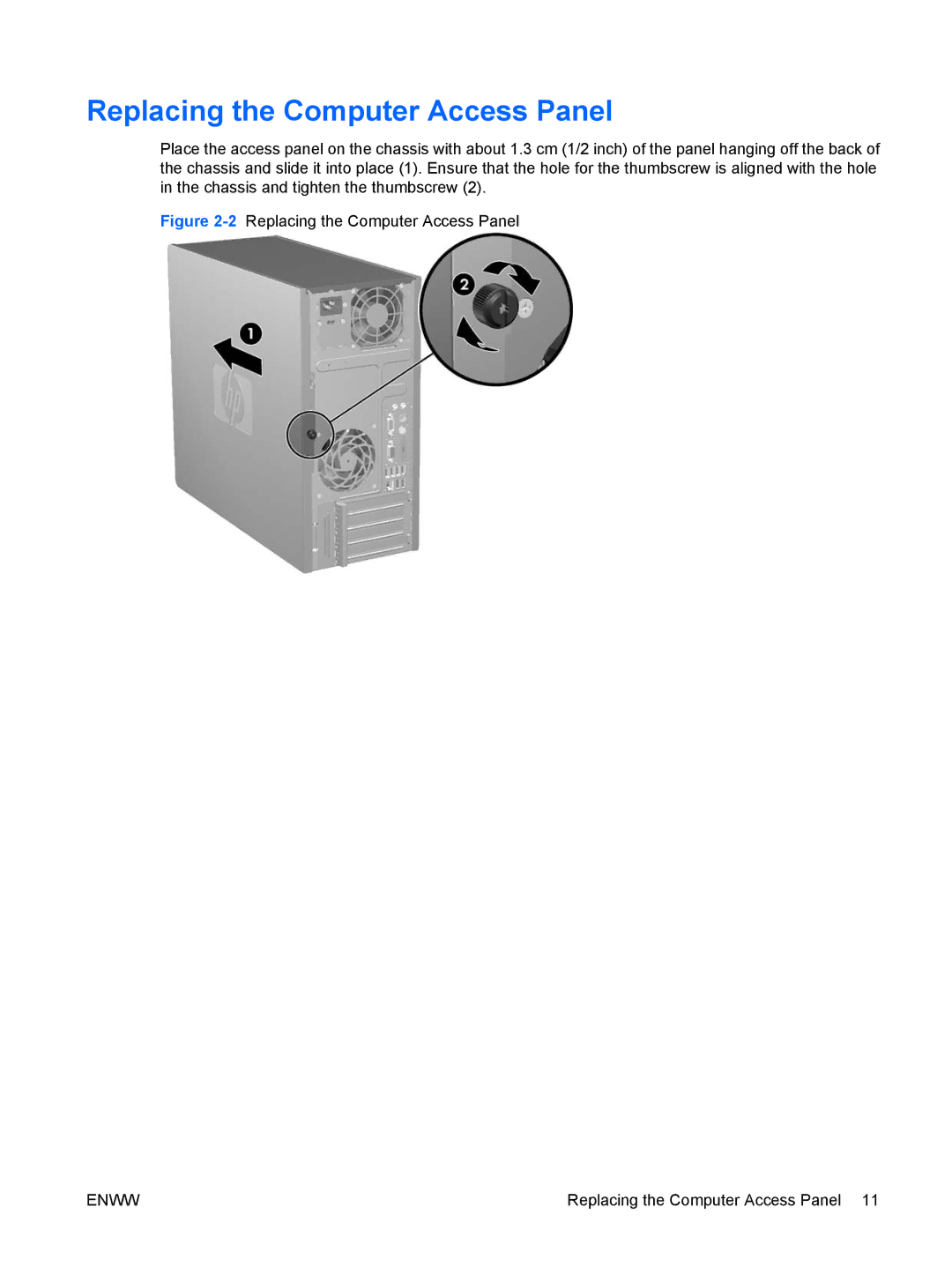 HP dc5800 manual 2Replacing the Computer Access Panel 