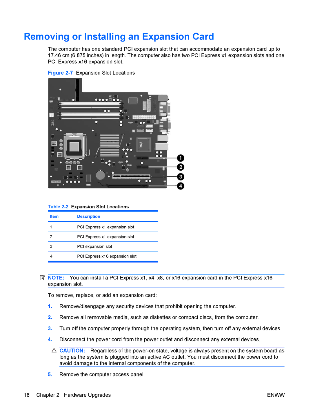 HP dc5800 manual Removing or Installing an Expansion Card, 2Expansion Slot Locations 