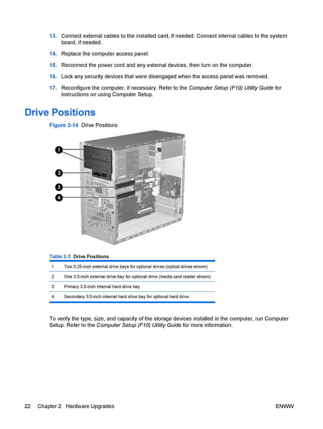 HP dc5800 manual 3Drive Positions 