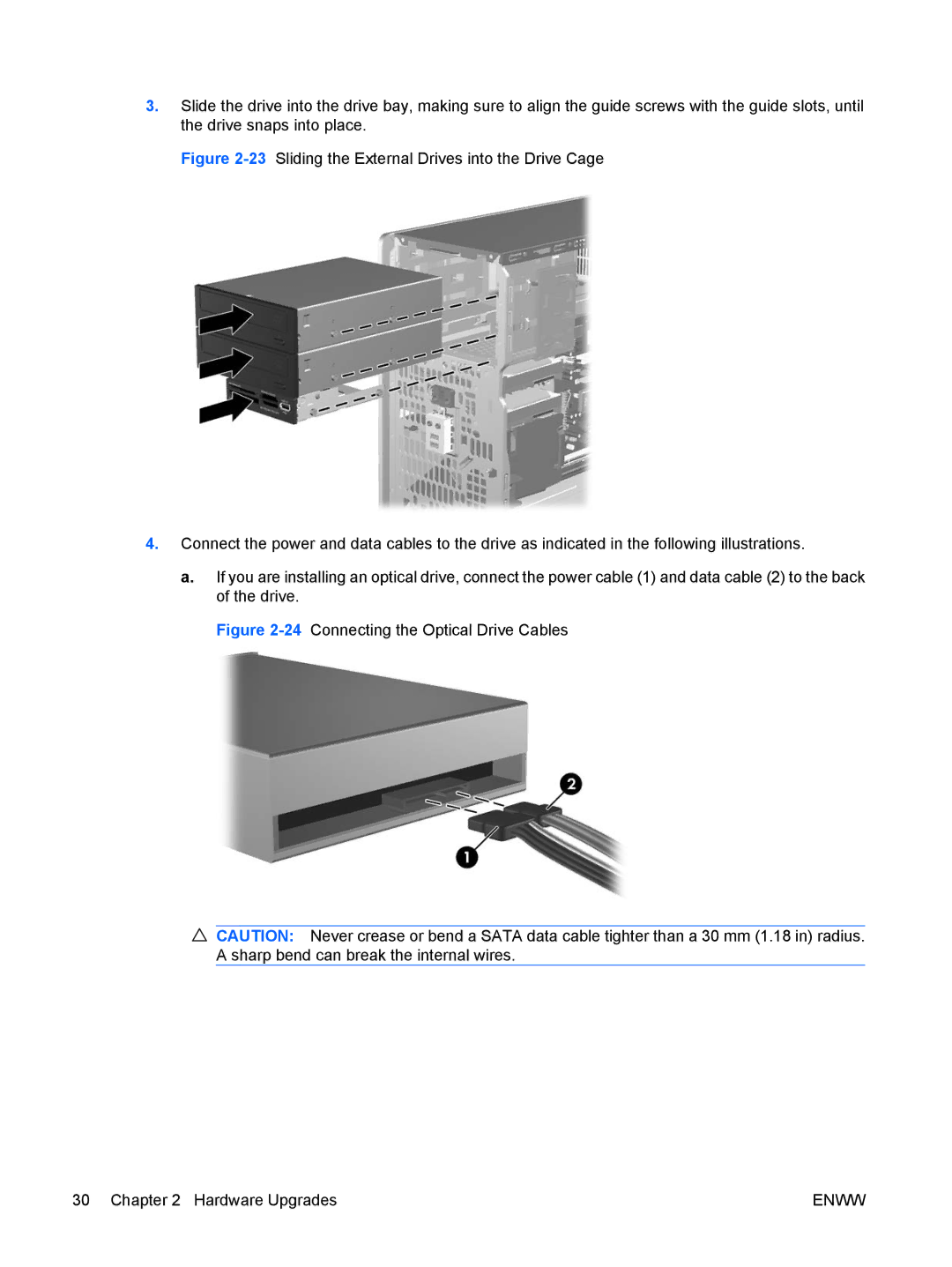 HP dc5800 manual 24Connecting the Optical Drive Cables Hardware Upgrades 