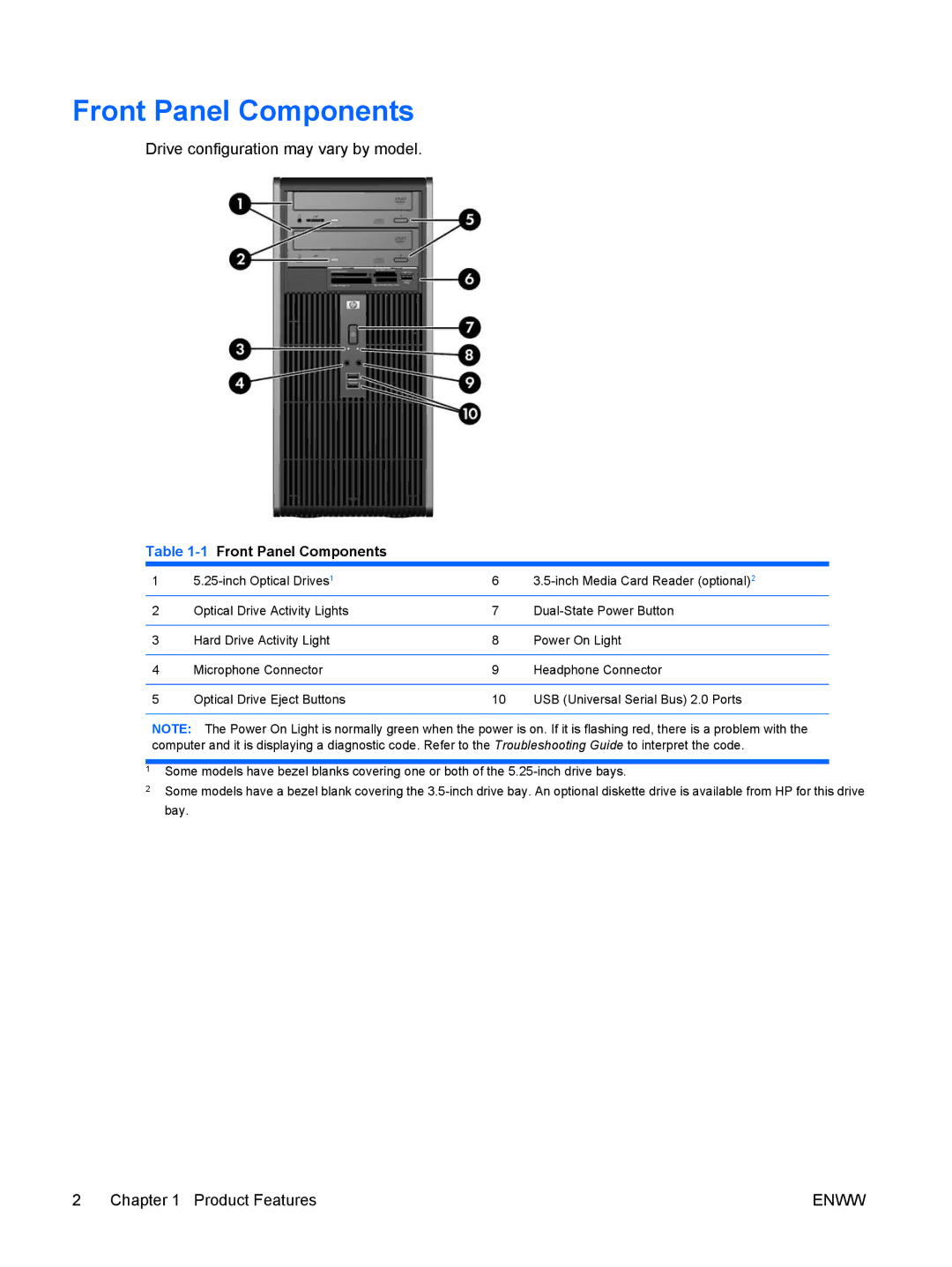 HP dc5800 manual 1Front Panel Components 