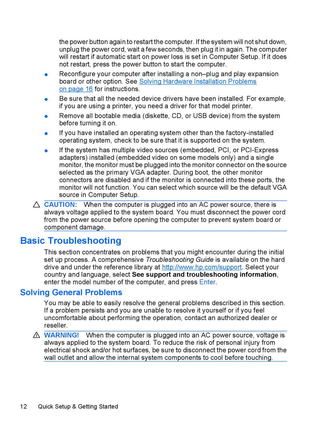 HP dc5800 manual Basic Troubleshooting, Solving General Problems 