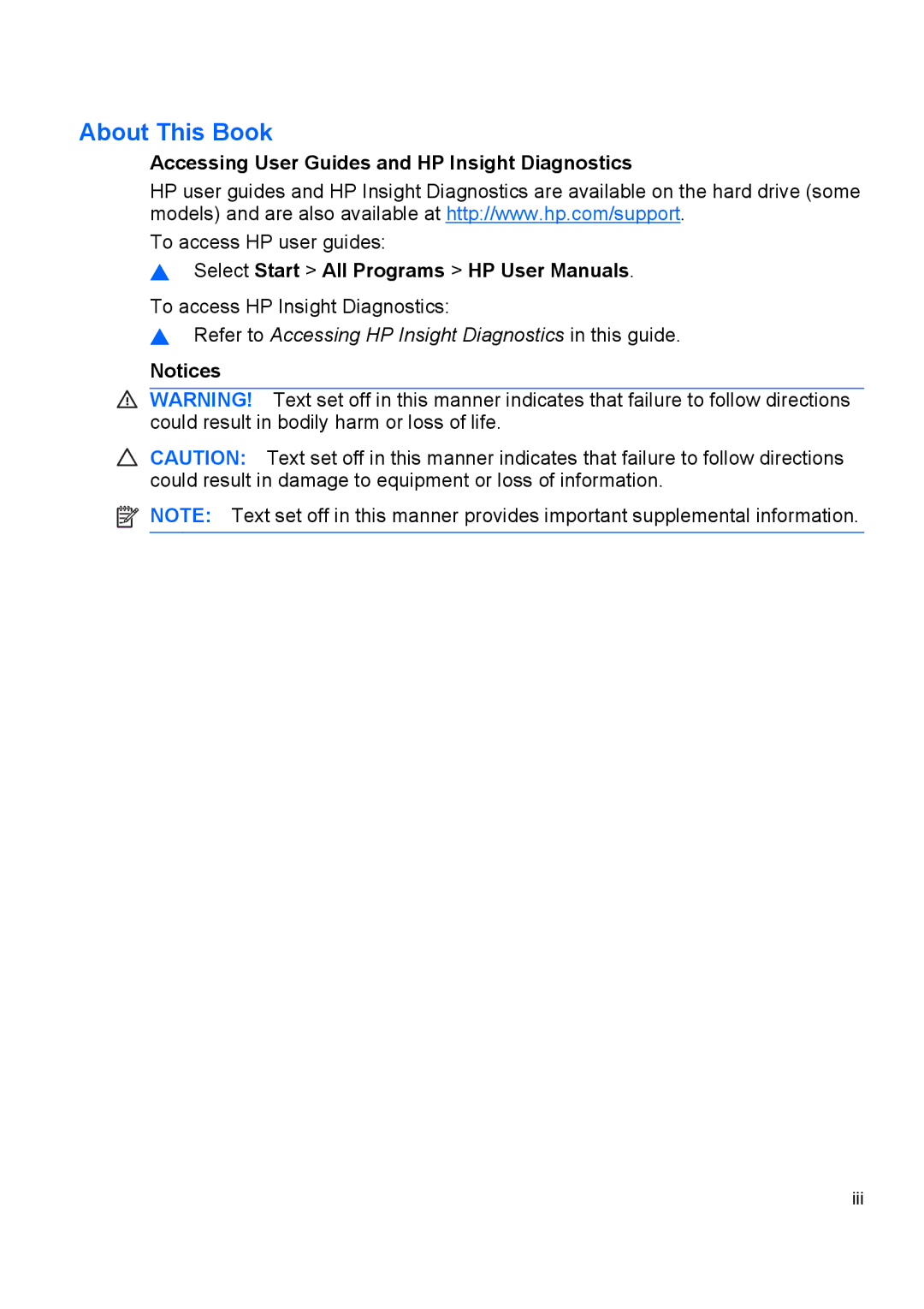 HP dc5800 manual About This Book, Accessing User Guides and HP Insight Diagnostics 