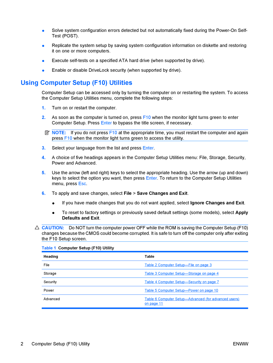 HP dc5850 manual Using Computer Setup F10 Utilities, Computer Setup F10 Utility 