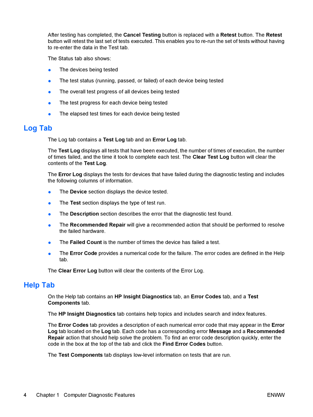 HP dc5850 manual Log Tab 