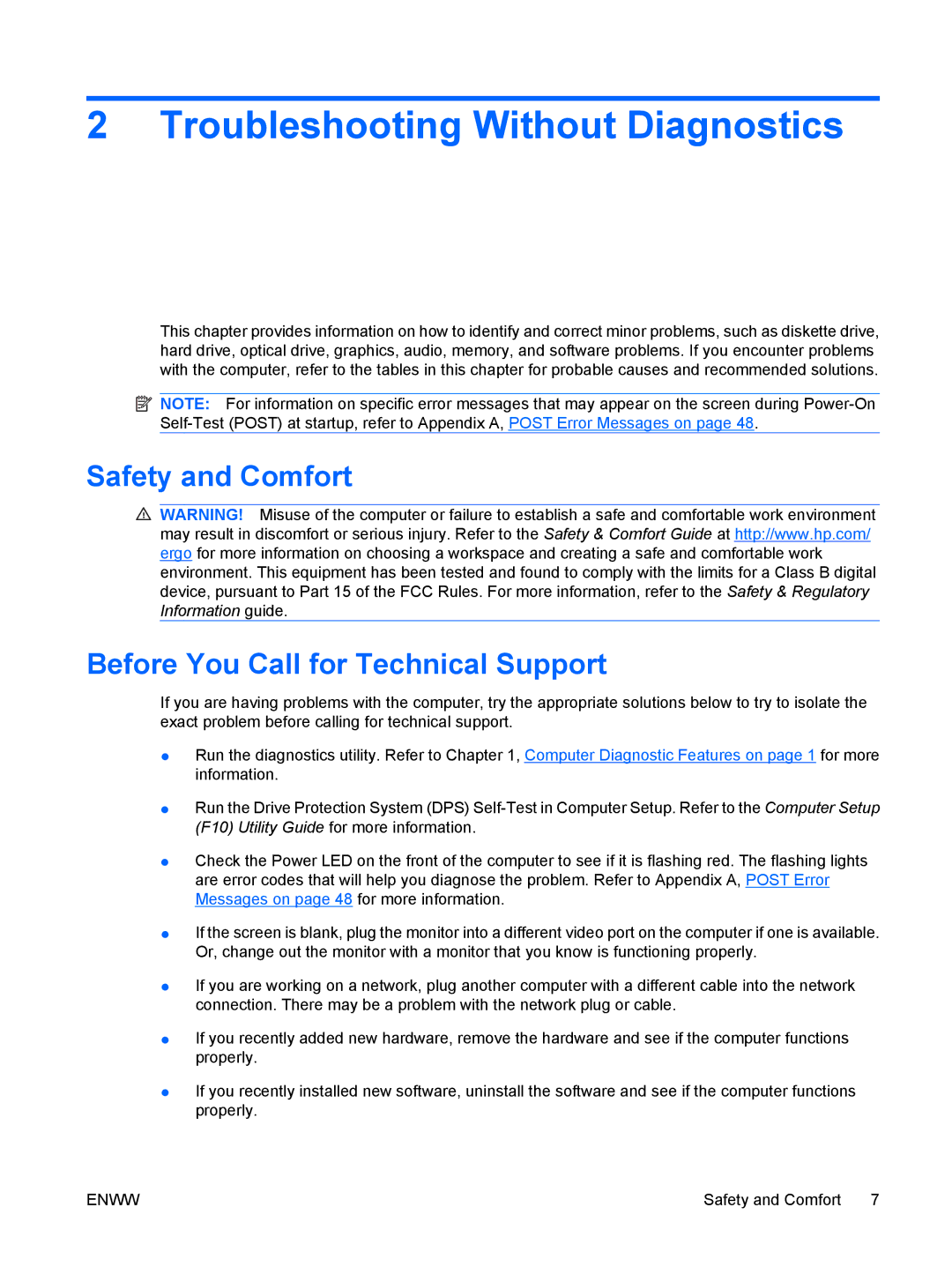 HP dc5850 manual Safety and Comfort Before You Call for Technical Support 