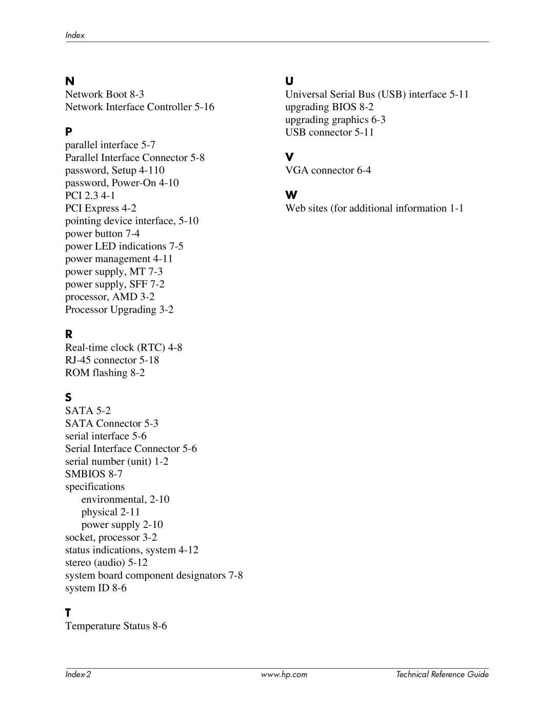 HP dc5850 manual Index 