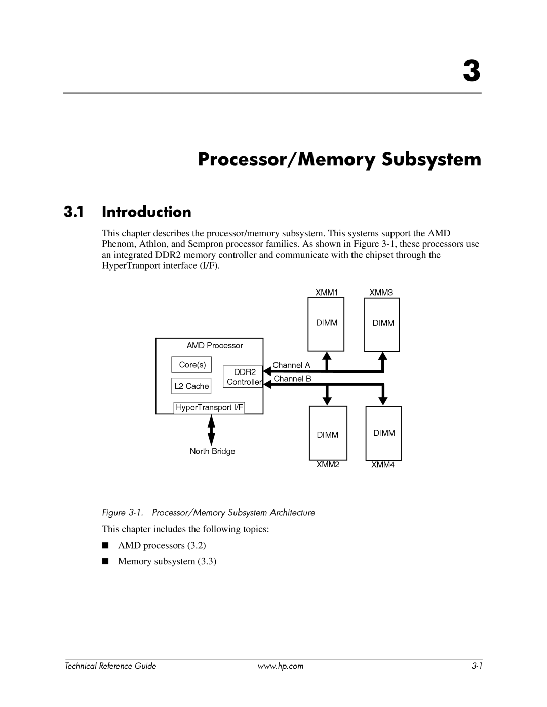 HP dc5850 manual Processor/Memory Subsystem Architecture 