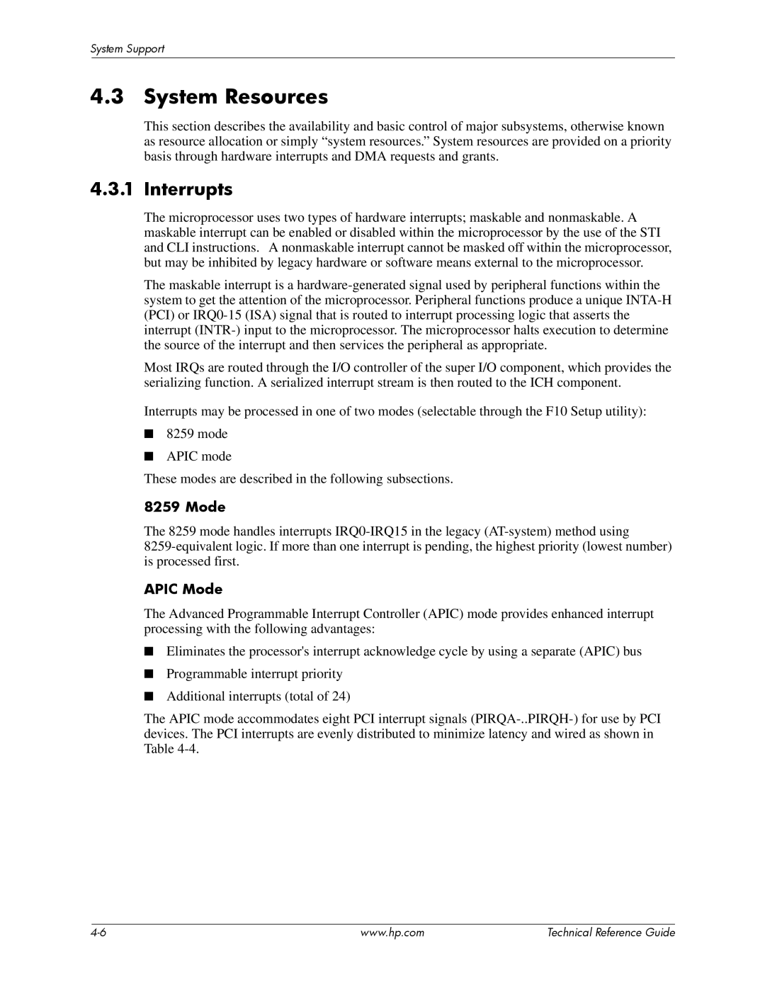 HP dc5850 manual System Resources, Interrupts, Apic Mode 